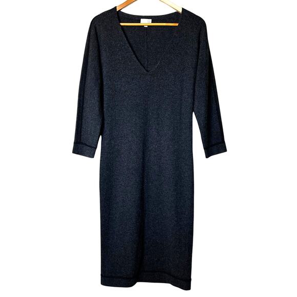 TSE Dress Pure Cashmere Size S Charcoal Gray V‎ Neck Sheath Minimal Classic - Picture 1 of 8